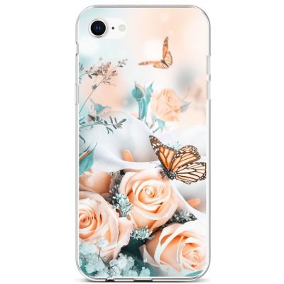 Pouzdro TopQ iPhone SE 2020 silikon Růže s motýlem – Zboží Mobilmania