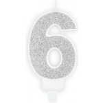 PartyDeco svíčka malá stříbrná číslo 6 – Sleviste.cz