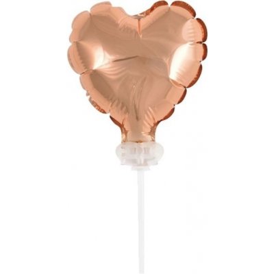 GODAN Fóliový balónek s držákem ve tvaru srdce Valentýn růžovo zlatá 8 cm – Zboží Mobilmania
