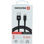 Swissten 71527300 USB 2.0, zástrčka A - zástrčka micro B, opletený, 3m, černý – Hledejceny.cz