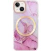 Pouzdro a kryt na mobilní telefon Apple Pouzdro AppleKing mramorové s MagSafe iPhone 13 - růžové