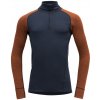 Pánské sportovní tričko Devold Wool Mesh Man Half Zip Neck pánské funkční triko modrá/oranžová