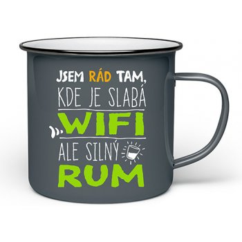 Nekupto Vtipný plecháček s potiskem Jsem rád tam kde je slabá wifi ale silný rum 200 ml