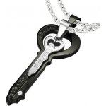 Šperky eshop Ocelové přívěsky pro pár černý klíč a klíček stříbrné barvy zirkony nápisy S59.18