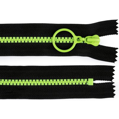 Kostěný zip barevný No 5 délka 25 cm s ozdobným jezdcem - černá/zelená – Hledejceny.cz