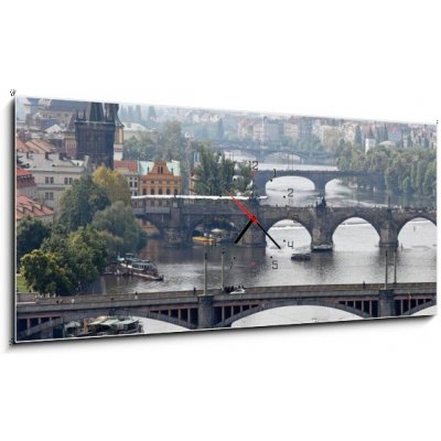 Obraz s hodinami 1D panorama - 120 x 50 cm - Prague bridges over the Vltava Pražské mosty přes Vltavu – Hledejceny.cz