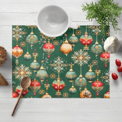 Biante bavlna prostírání Sandra SA-529 Vánoční baňky na zeleném 35x45cm – Zboží Dáma