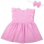 Baby Nellys 2-dílná sada mušelínové šatičky čelenka růžové – Zboží Dáma