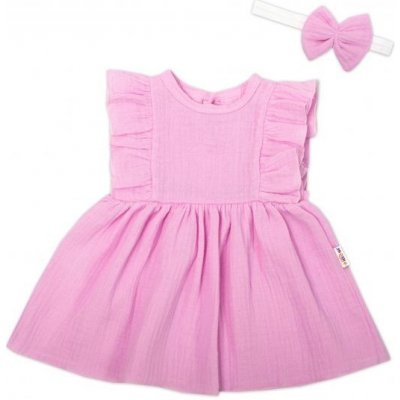 Baby Nellys 2-dílná sada mušelínové šatičky čelenka růžové – Zboží Dáma