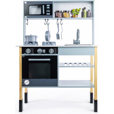 Mamido Mamido Dětská Dřevěná Kuchyňka Sporák Mikrovlnná trouba Hrnce šedá – Sleviste.cz