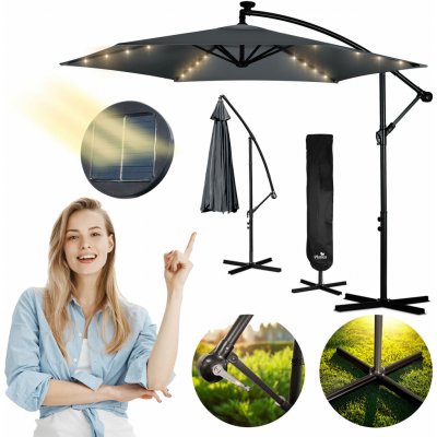 Plonos PL-882 Skládací zahradní slunečník 6-segmentový 350 cm s krytem a lampami – Sleviste.cz