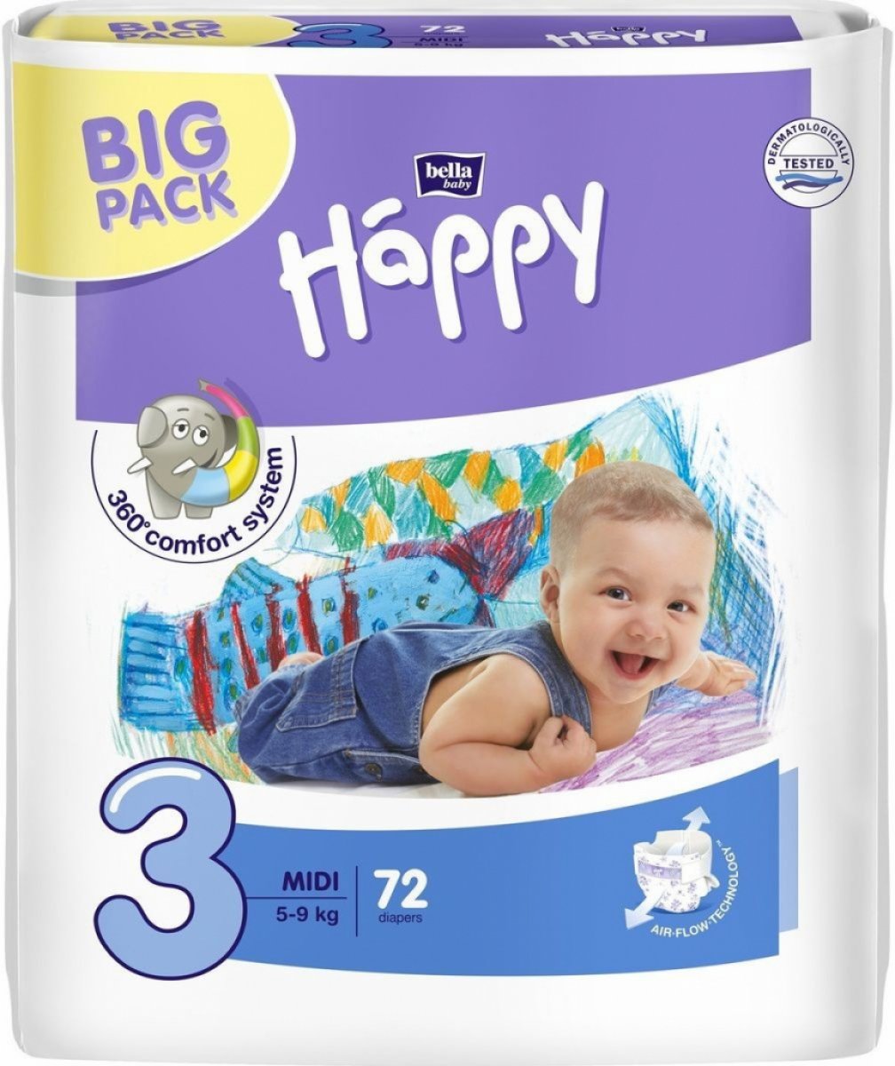 Bella Happy 3 Midi 5-9 kg 72 ks od 288 Kč - Heureka.cz