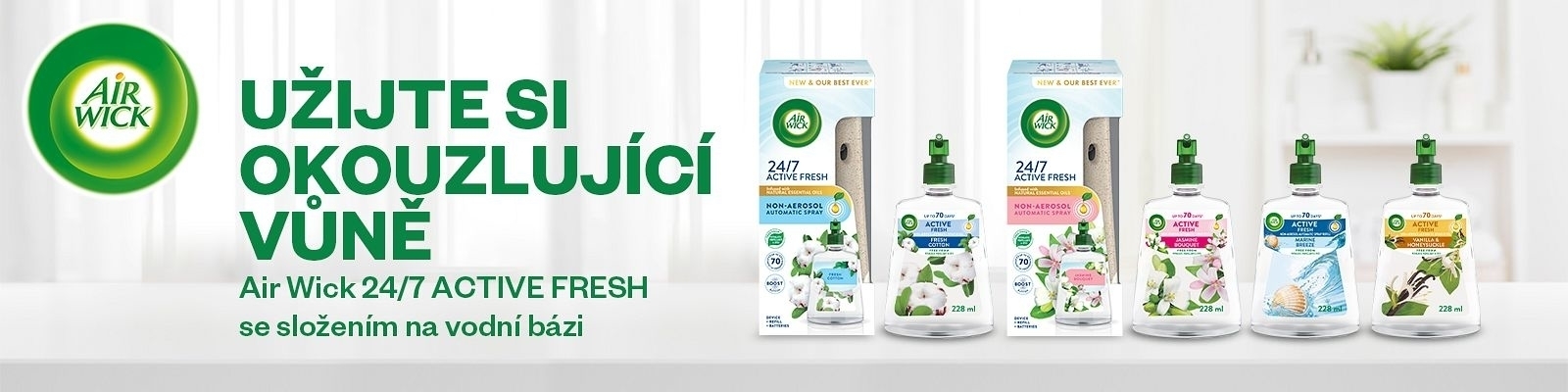 AIR WICK Active Fresh automatický difuzér a náplň na vodní bázi Jasmínové  květy, 228 ml