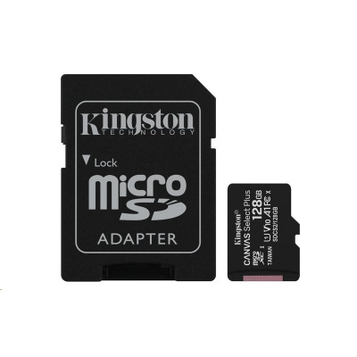 Kingston MicroSDXC karta 128GB Canvas Select Plus 100R A1 C10 Card + SD adaptér - SDCS2/128GB