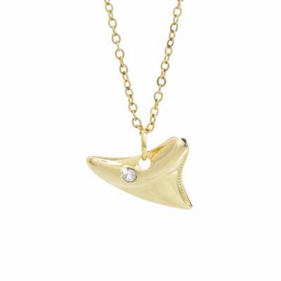 JSB bijoux s.r.o. Zlatý ocelový náhrdelník žraločí zub s krystalem Swarovski Crystal
