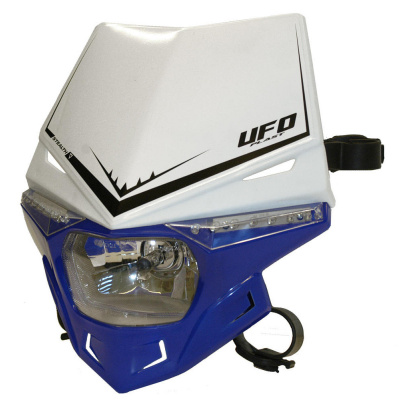 Univerzální přední maska se světlem UFO STEALTH HEADLIGHT (12V/35W & LED) (DUAL COLOR WHITE/REFLEX-BLUE)