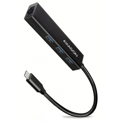 AXAGON HMC-GL3A USB Hub, externí, 3x USB 3.0, GLAN, 0,2m, kovové tělo, černý HMC-GL3A