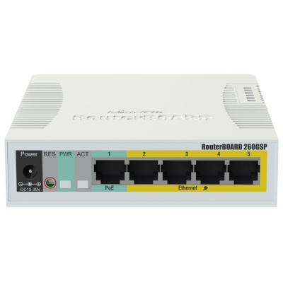 Switch MikroTik RB260GSP Switch, nastavitelný, 5x gigabit, SFP port, PoE CSS106-1G-4P-1S