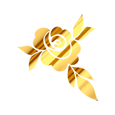 SAMOLEPKA Květina dekor 043 pravá květ růže s listy (81 - chrom fólie zlatá zrcadlová) NA AUTO, NÁLEPKA, FÓLIE, TUNING, VÝROBA SAMOLEPEK, POLEP, MOTO, LOGO, WRAP, 3D, ŘEZANÉ, SAMOLEPÍCÍ, POTISK