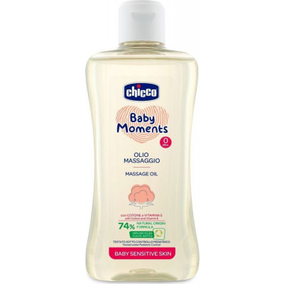 Chicco Olej masážní s bavlnou a vitamínem E Baby Moments Sensitive 74 % přírodních složek 200 ml