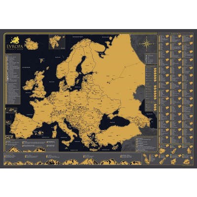 68travel Stírací mapa Evropy (v češtině) Varianta: bez rámu v tubusu, Provedení: mapa v dárkovém tubusu