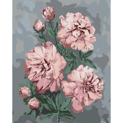 Malování podle čísel Růžové pivoňky na abstraktním pozadí, 80x100 cm, bez rámu a bez vypnutí plátna (6043672)