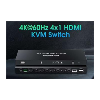 PremiumCord 4K@60Hz HDMI2.0 KVM switch 4:1 s dálkovým ovladačem (khswit41e)