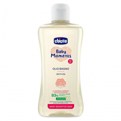 CHICCO Olej do koupele s bavlnou a vitamínem E Baby Moments Sensitive 93 % přírodních složek 200 ml