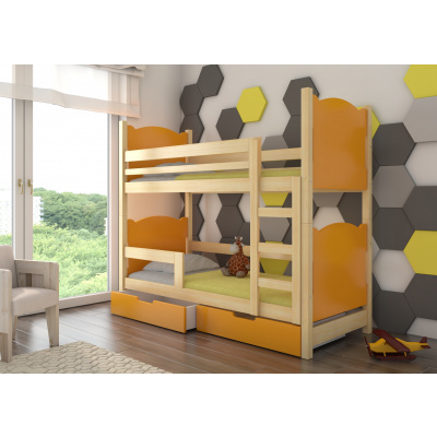 ADRK Dětská patrová postel MARABA se šuplíky, včetně matrací, Přírodní/Oranžová