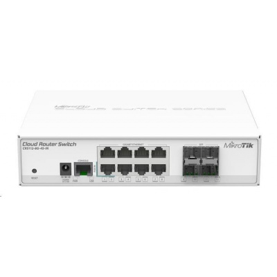 MikroTik RouterBOARD CRS112-8G-4S-IN, QCA8511, 128MB, 8xGLAN, 4xSFP, OS L5, desktop case, PSU