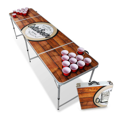 BeerCup Backspin Beer Pong, stůl, sada, dřevěný, přihrádka na led, 6 míčků, 50 Cups, 50 shots (448)