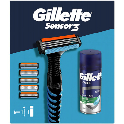 Gillette Sensor3 dárková kazeta strojek+6hlavic+gel Series Sensitive 75 ml