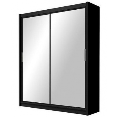 Casarredo PARIS, šatní skříň s posuvnými dveřmi 160cm, černá / zrcadla