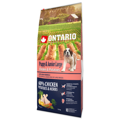 ONTARIO Puppy & Junior Large Chicken & Potatoes & Herbs 15 kg + 5 kg zdarma 2 pytle (2x20 kg)