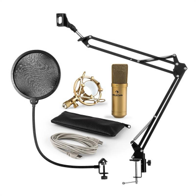 Auna MIC-900G V4, mikrofonní sada, USB kondenzátorový mikrofon, rameno, pop-filter, zlatá barva (60001965-V4)