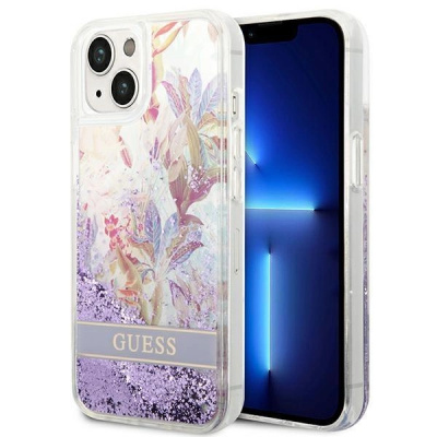 Guess Flower Liquid Glitter pouzdro pro iPhone 14 Plus - fialové