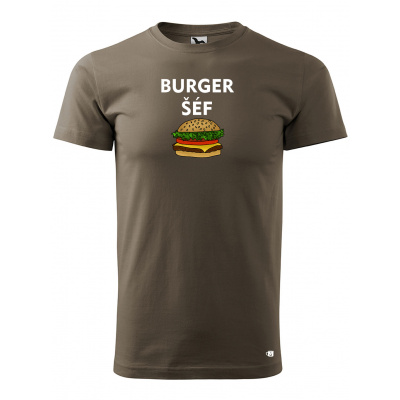 Pánské tričko s potiskem Burger šéf Velikost: M, Barva trička: Army