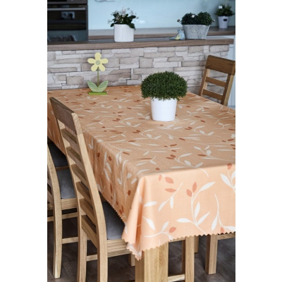 Polášek Holešov Ubrus teflon tisk 5745/3 100% polyester Oranžová květiny 140x200 ovál