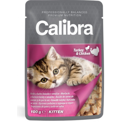 Calibra Cat Kitten kapsička kuřecí a krůtí v omáčce 100g