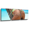Obraz s hodinami 3D třídílný - 150 x 50 cm - Outdoor Closeup of Fit buttocks. Fitness woman on a palm tree. Sexy Ass over exotic beach. Sporty concept. Summertime vacati
