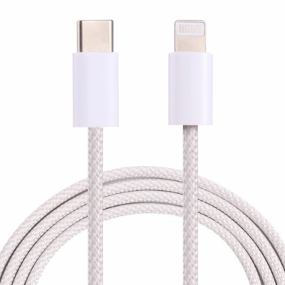 AppleKing opletený datový a nabíjecí kabel PD 20W USB-C / Lightning pro iPhone / iPad / iPod / AirPods - 1 m - bílý - možnost vrátit zboží ZDARMA do 30ti dní