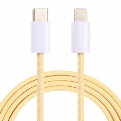 AppleKing opletený datový a nabíjecí kabel PD 20W USB-C / Lightning pro iPhone / iPad / iPod / AirPods - 1 m - žlutý - možnost vrátit zboží ZDARMA do 30ti dní