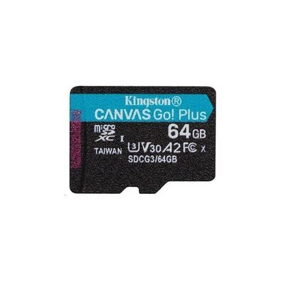 Kingston Canvas Go! Plus microSDXC 64GB / UHS-I V30 / čtení: až 170MBs / zápis 90MBs (SDCG3/64GBSP)