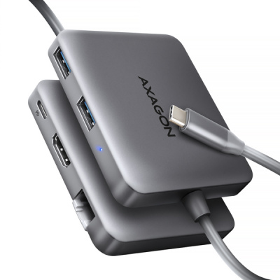 AXAGON HMC-5HL USB 3.0 hub, 2x USB-A, HDMI 4k/60Hz, RJ-45 GLAN, PD 100W, kabel USB-C 20cm