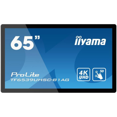 65" iiyama TF6539UHSC-B1AG: IPS, 4K, capacitive, 50P, 500cd/m2, VGA, HDMI, DP, 24/7, IP54, černý - iiyama ProLite TF6539UHSC-B1AG