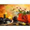 WEBLUX Fototapeta plátno preparation for massage in orange lights and black stones - 59390339 příprava na masáž v oranžových světlech a černém kameni, 160 x 116 cm