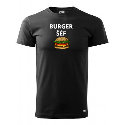 Pánské tričko s potiskem Burger šéf Velikost: M, Barva trička: Černá