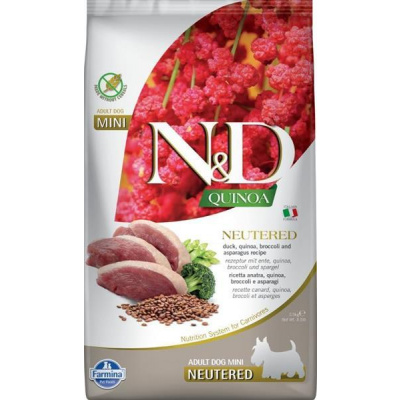 Samohýl N&D QUINOA Dog GF Duck, Broccoli & Asparagus Neutered Adult Mini 2,5 kg