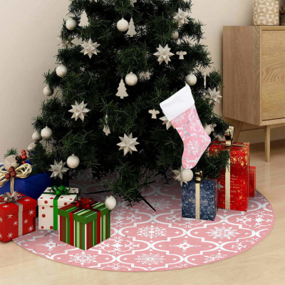 vidaXL Luxusní podložka pod vánoční stromek s punčochou 150 cm [330286] Barva: Růžová