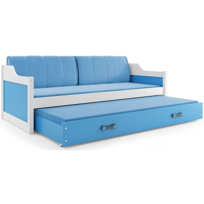 b2b1 BMS-group Dětská postel s přistýlkou DAVID 80x190 cm, bílá/modrá (Dětské postele - volba matrace: Pěnová matrace)